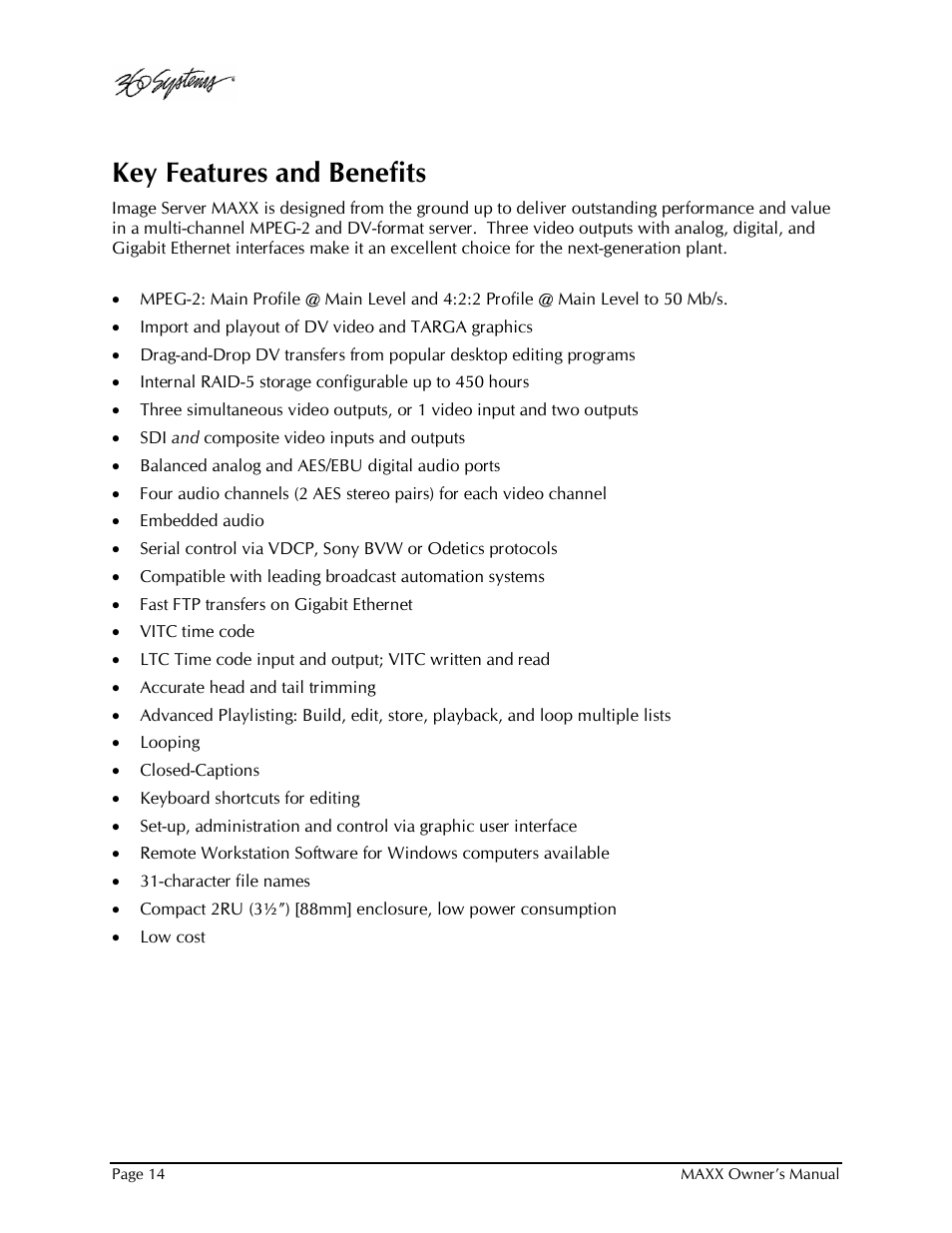 Key features and benefits | 360 Systems MAXX-1000SD User Manual | Page 14 / 143