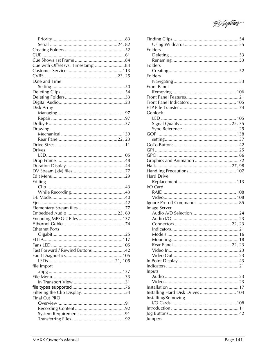 360 Systems MAXX-1000SD User Manual | Page 141 / 143