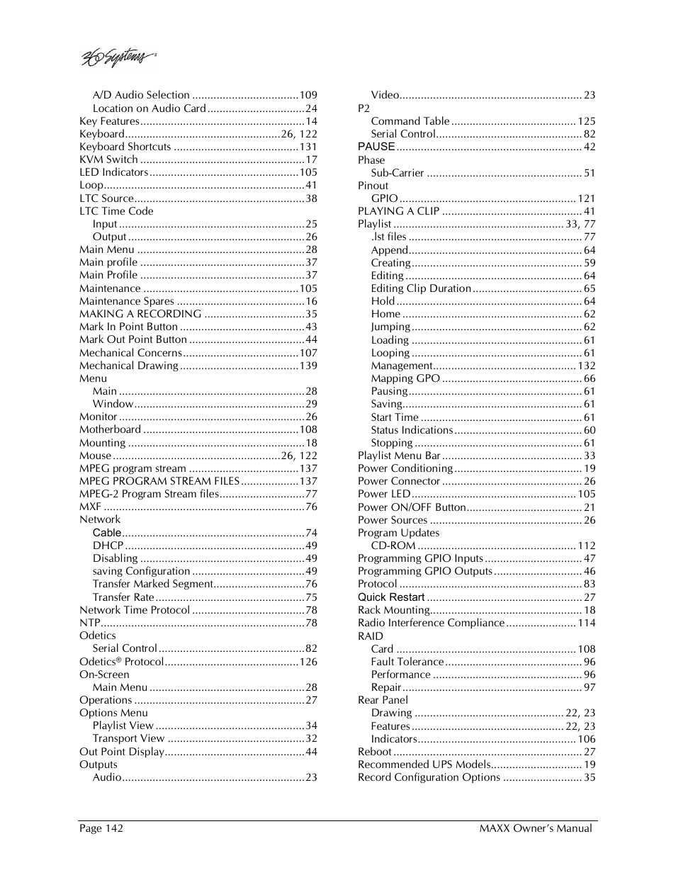 360 Systems MAXX-1000SD User Manual | Page 142 / 143