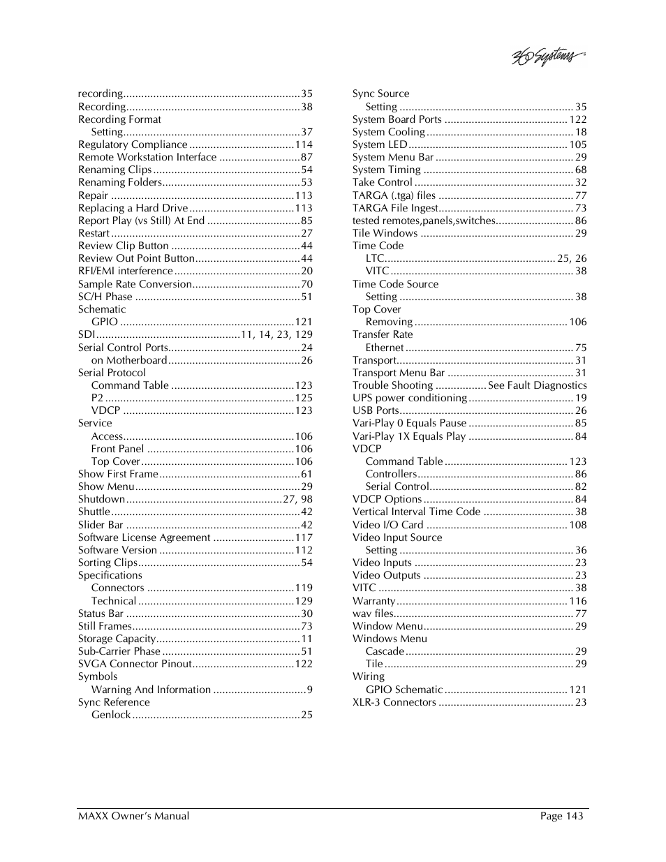 360 Systems MAXX-1000SD User Manual | Page 143 / 143