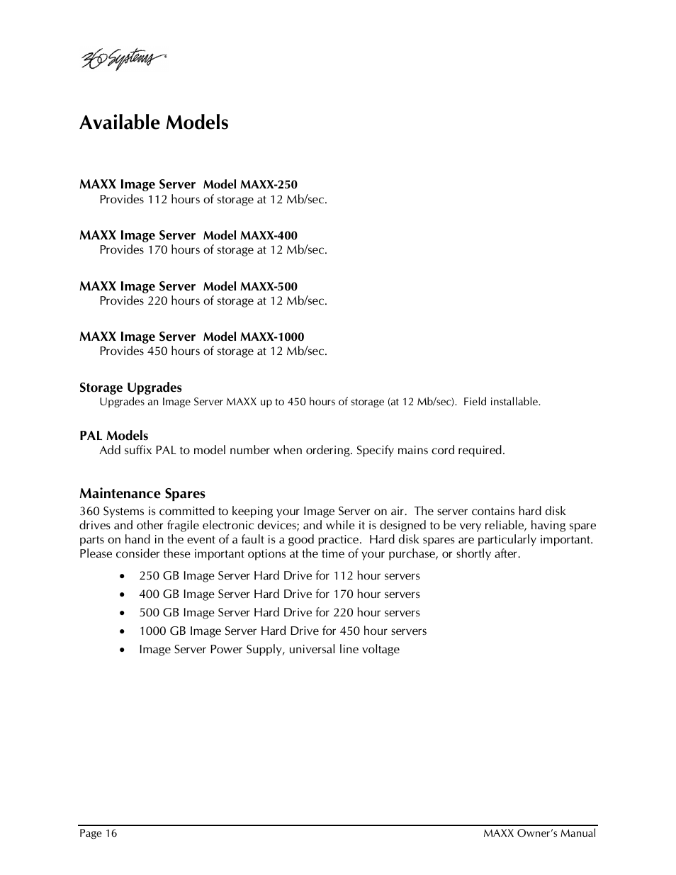 Available models | 360 Systems MAXX-1000SD User Manual | Page 16 / 143