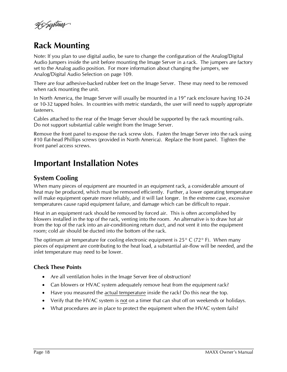 Rack mounting | 360 Systems MAXX-1000SD User Manual | Page 18 / 143
