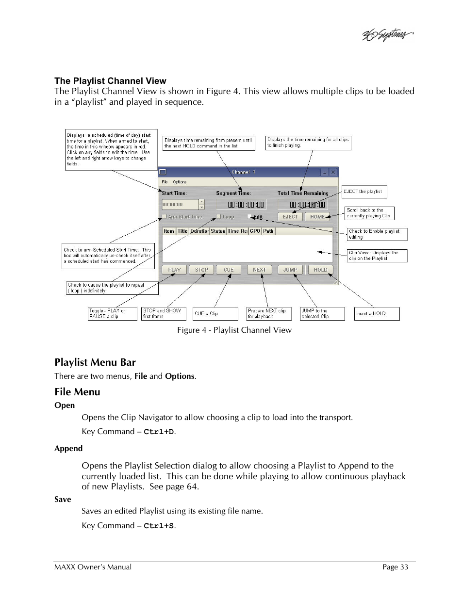 Playlist menu bar, File menu | 360 Systems MAXX-1000SD User Manual | Page 33 / 143