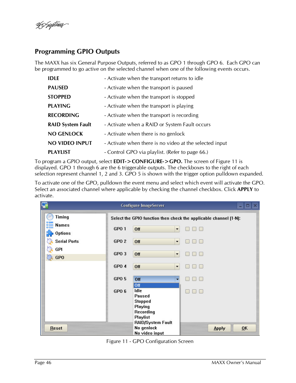 Programming gpio outputs | 360 Systems MAXX-1000SD User Manual | Page 46 / 143