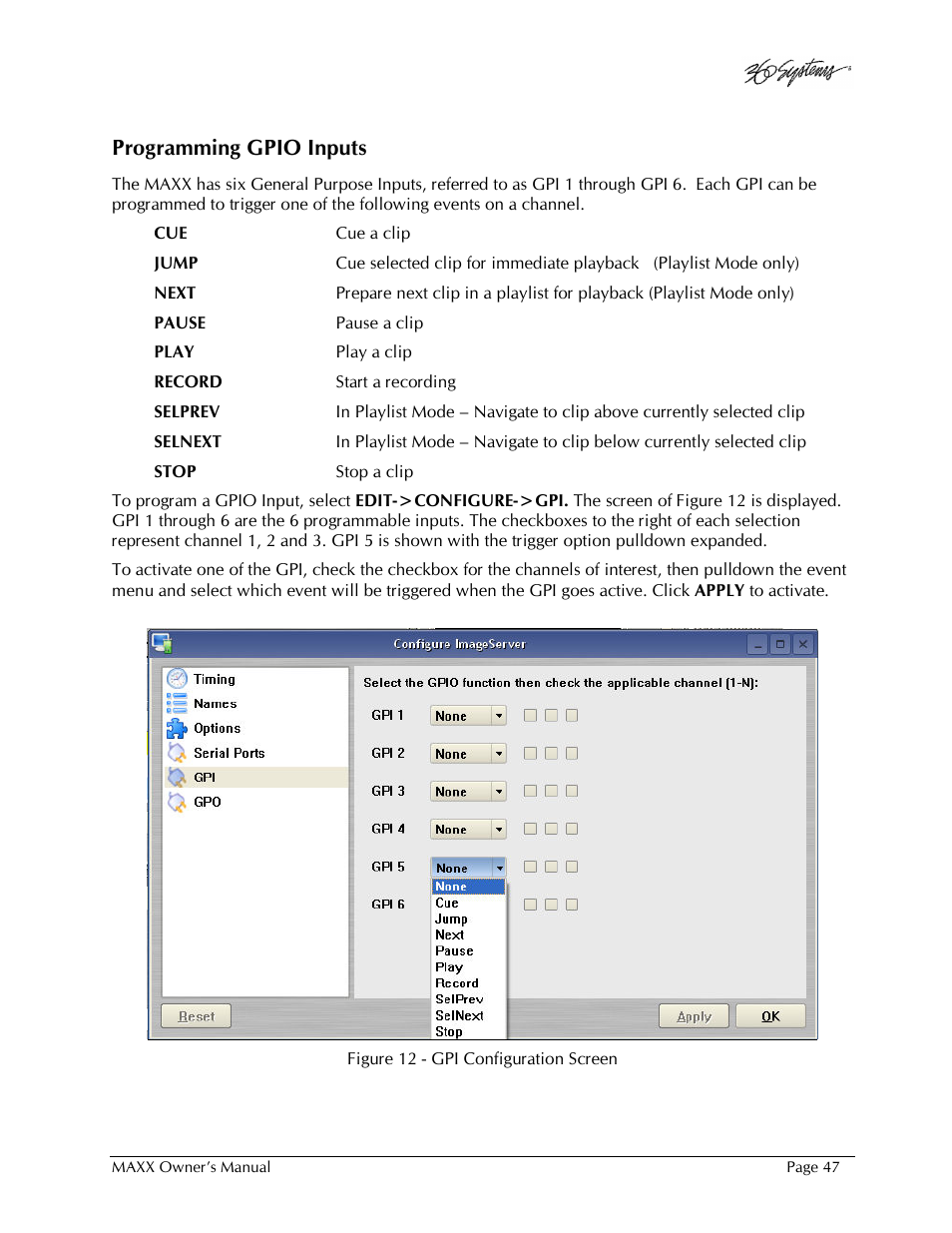 Programming gpio inputs | 360 Systems MAXX-1000SD User Manual | Page 47 / 143