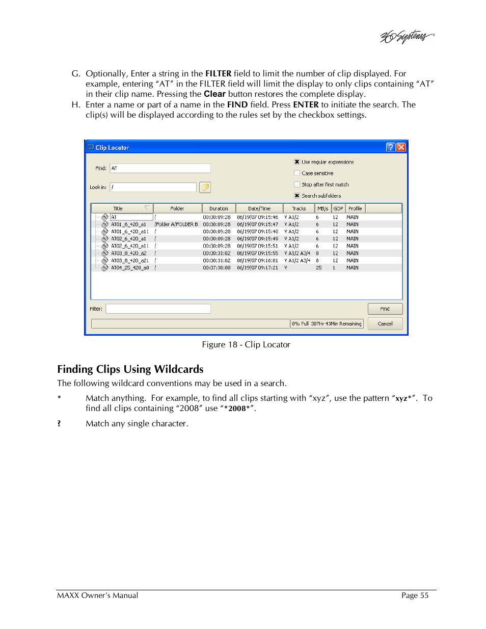 Finding clips using wildcards | 360 Systems MAXX-1000SD User Manual | Page 55 / 143