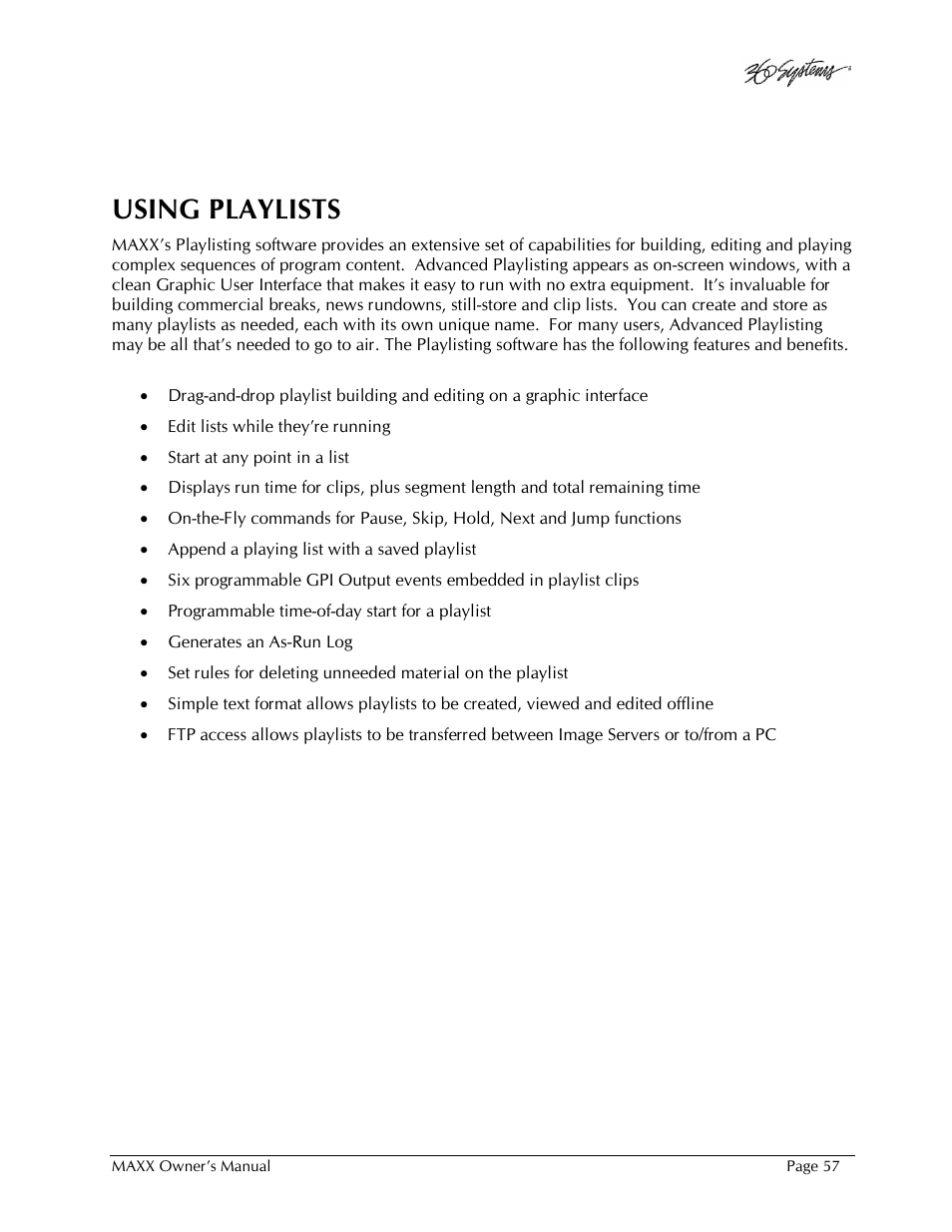 Using playlists | 360 Systems MAXX-1000SD User Manual | Page 57 / 143
