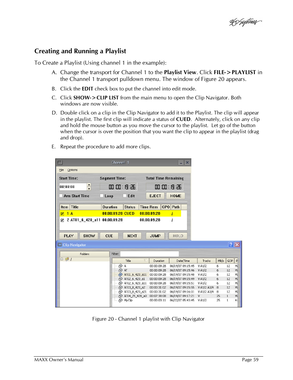 Creating and running a playlist | 360 Systems MAXX-1000SD User Manual | Page 59 / 143