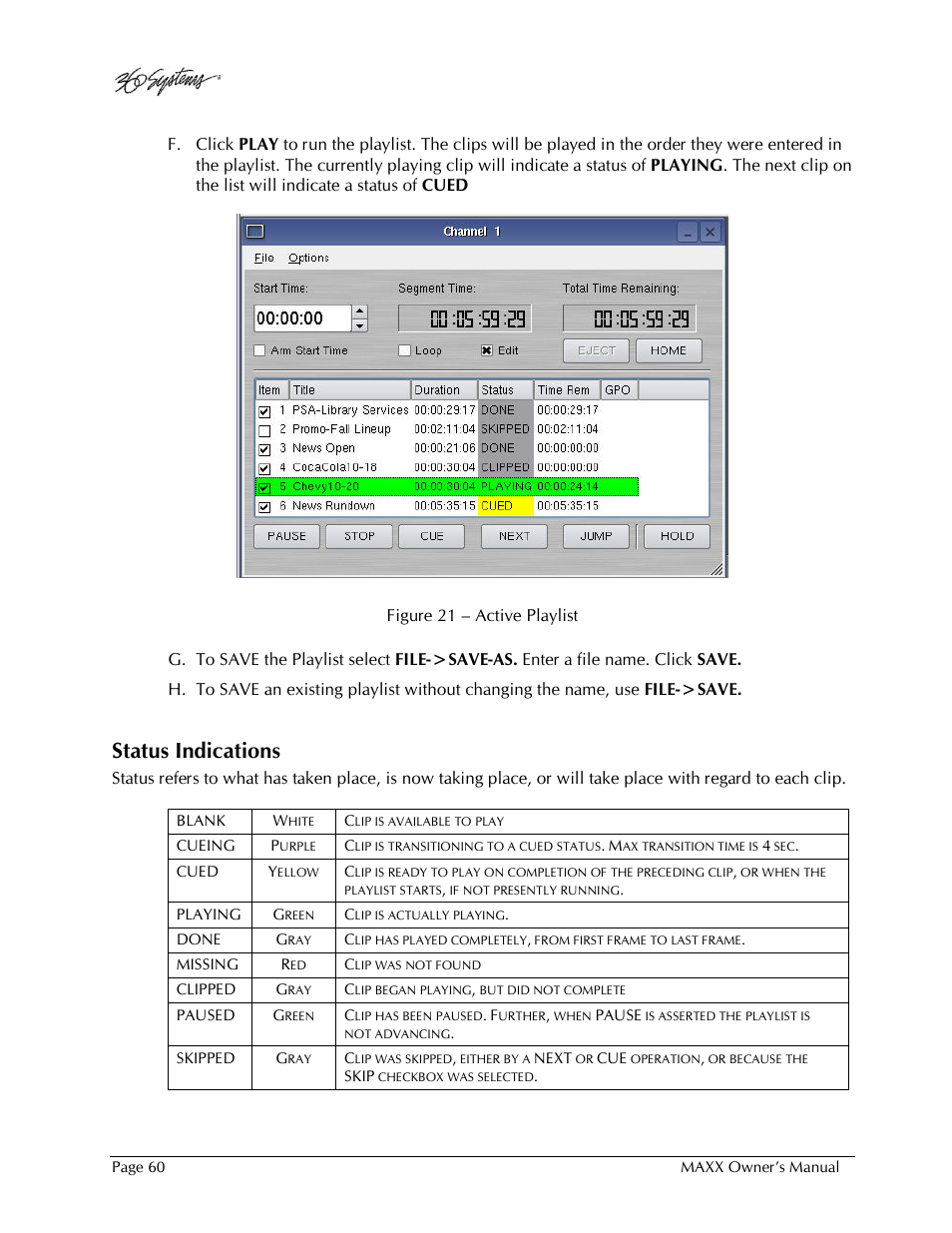 Status indications | 360 Systems MAXX-1000SD User Manual | Page 60 / 143