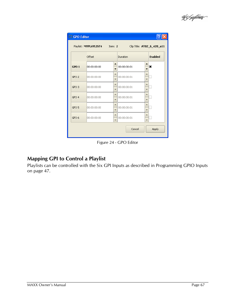 Mapping gpi to control a playlist | 360 Systems MAXX-1000SD User Manual | Page 67 / 143