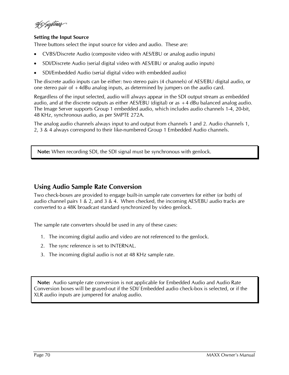 Using audio sample rate conversion | 360 Systems MAXX-1000SD User Manual | Page 70 / 143