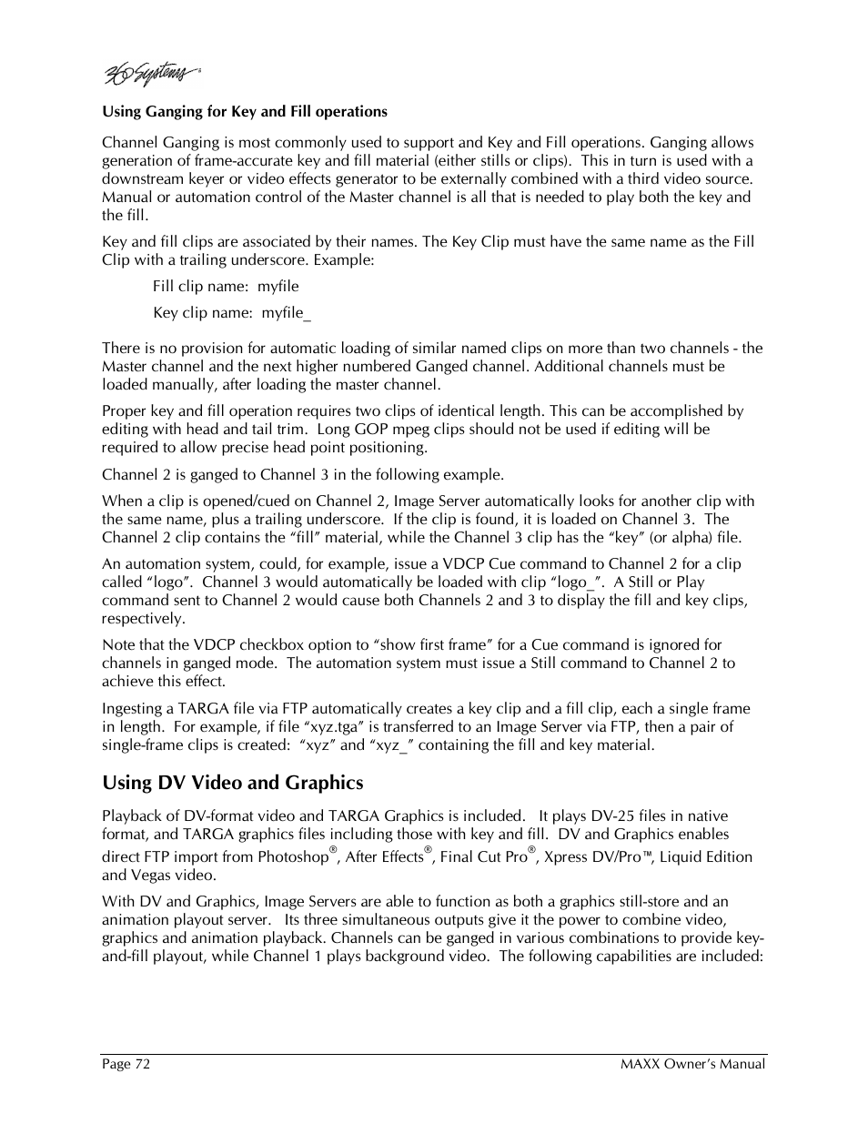 Using dv video and graphics | 360 Systems MAXX-1000SD User Manual | Page 72 / 143