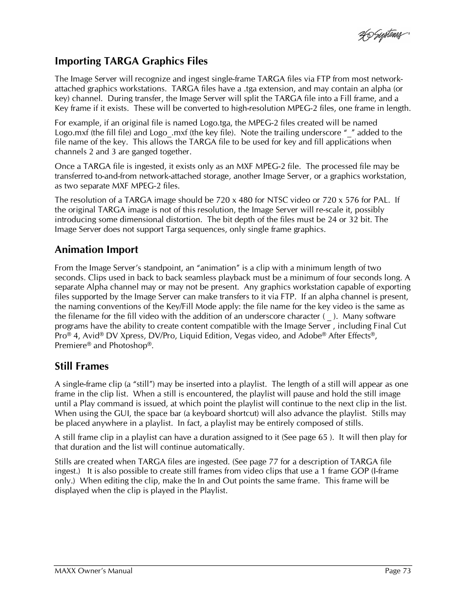 360 Systems MAXX-1000SD User Manual | Page 73 / 143