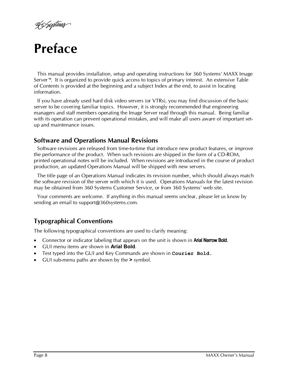 Preface | 360 Systems MAXX-1000SD User Manual | Page 8 / 143