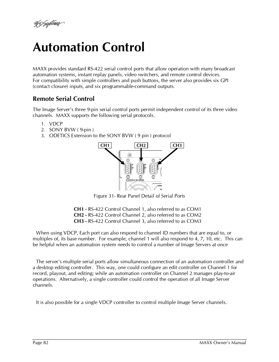 Automation control, Remote serial control | 360 Systems MAXX-1000SD User Manual | Page 82 / 143