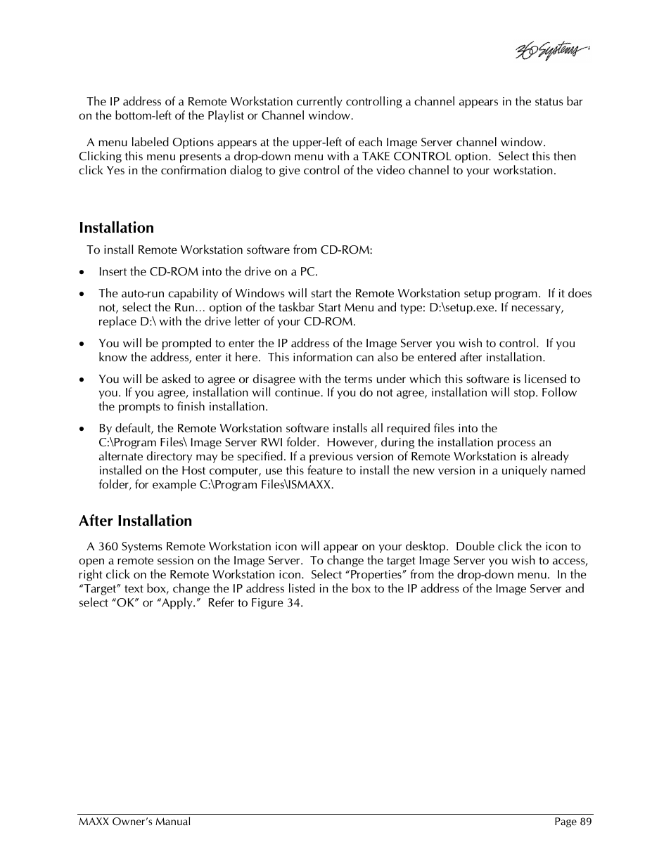 Installation, After installation | 360 Systems MAXX-1000SD User Manual | Page 89 / 143