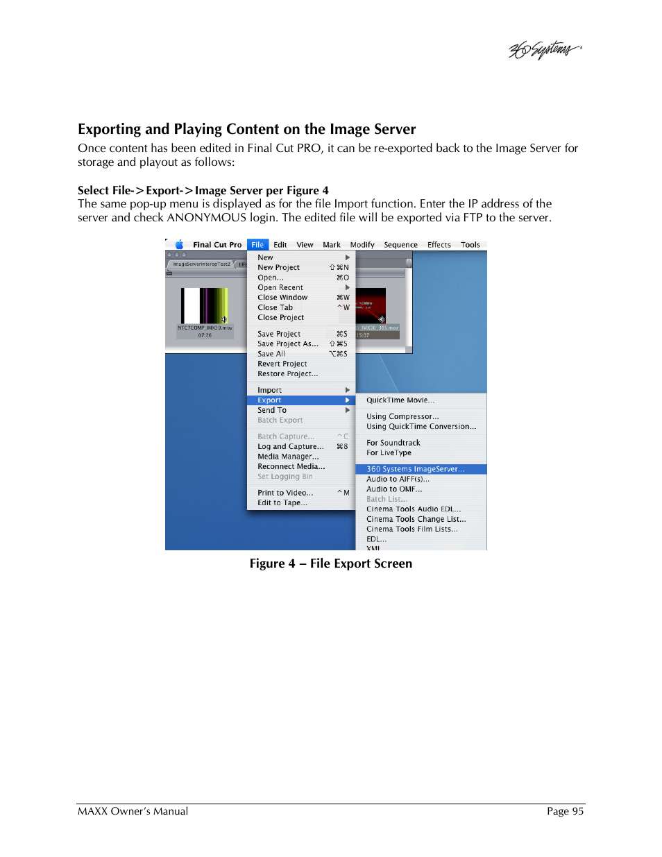 Exporting and playing content on the image server | 360 Systems MAXX-1000SD User Manual | Page 95 / 143