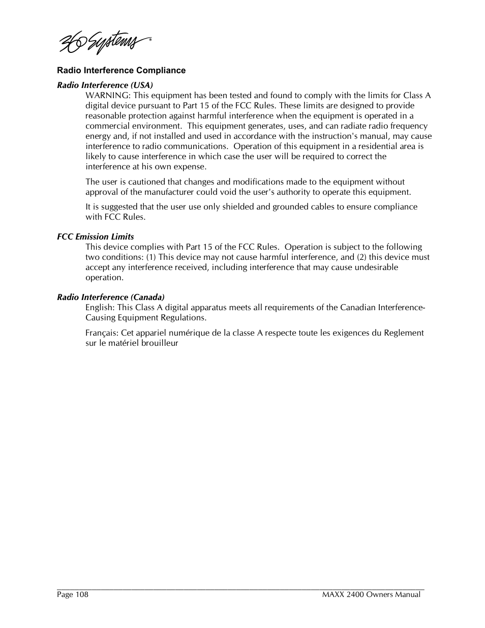360 Systems MAXX-2400SD User Manual | Page 108 / 146