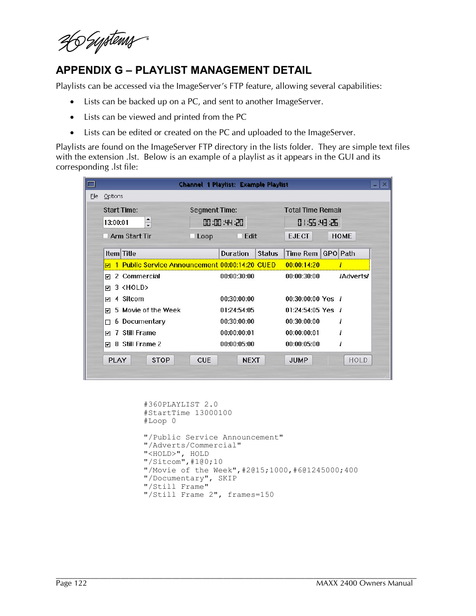 Appendix g – playlist management detail | 360 Systems MAXX-2400SD User Manual | Page 122 / 146