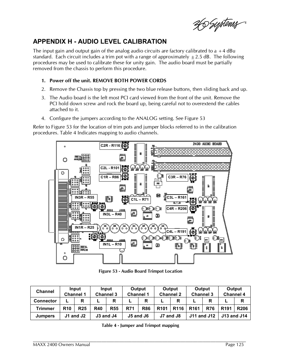 Appendix h - audio level calibration | 360 Systems MAXX-2400SD User Manual | Page 125 / 146