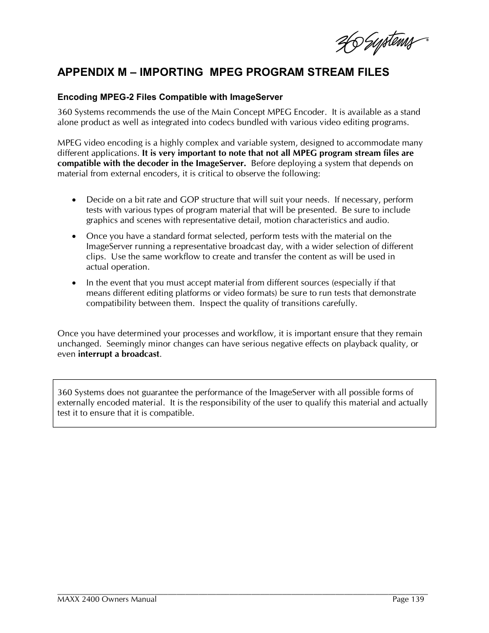 Appendix m – importing mpeg program stream files | 360 Systems MAXX-2400SD User Manual | Page 139 / 146