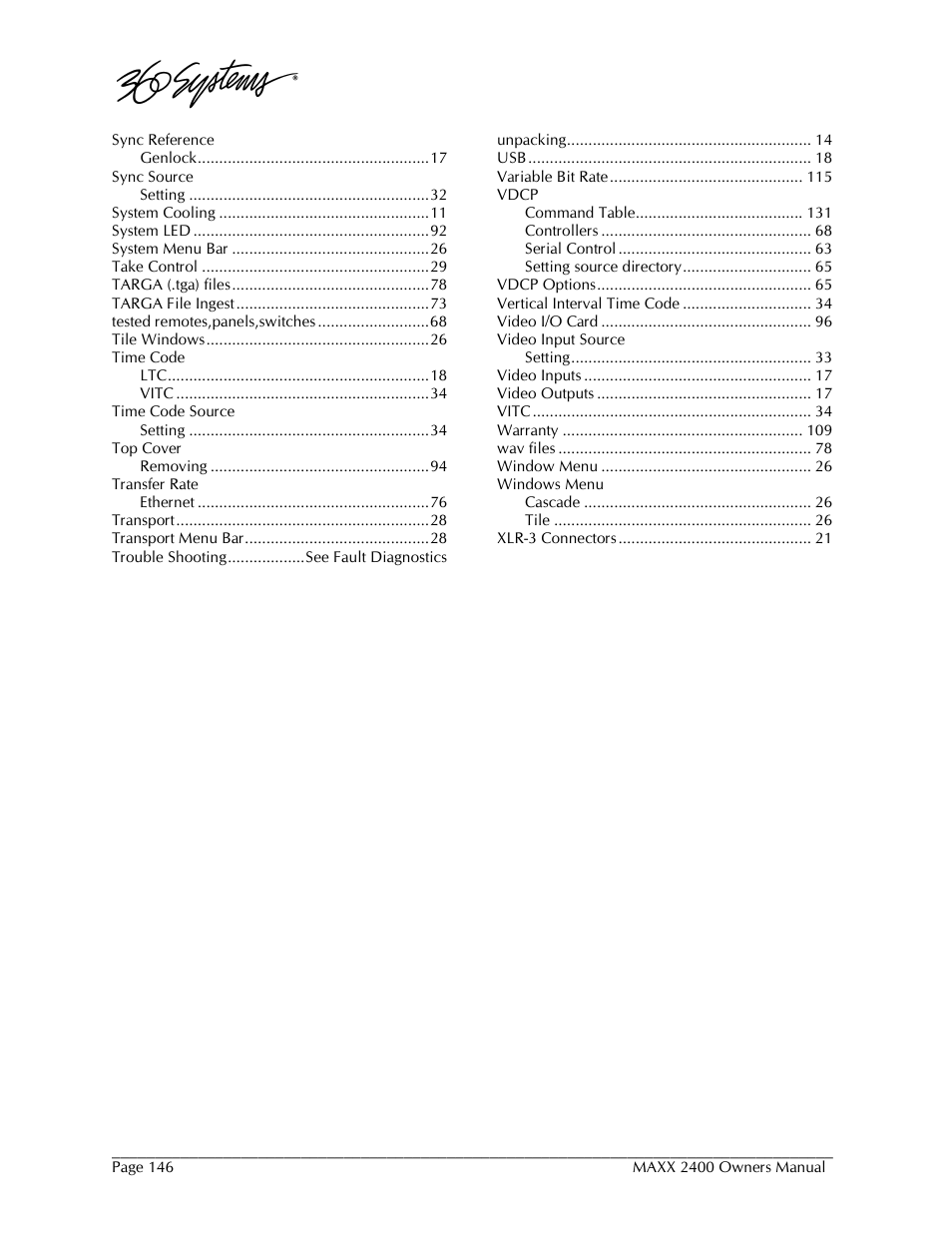 360 Systems MAXX-2400SD User Manual | Page 146 / 146