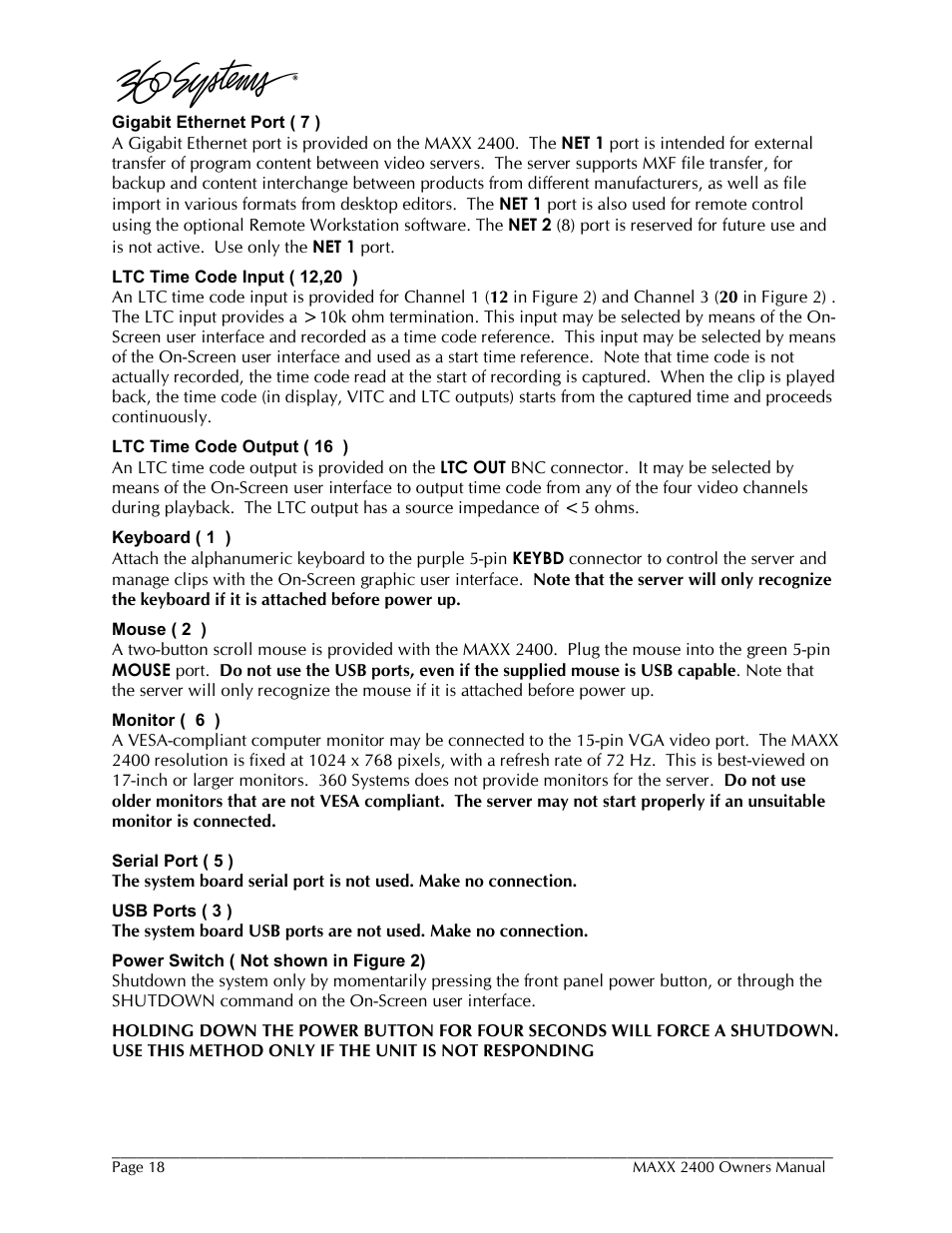 360 Systems MAXX-2400SD User Manual | Page 18 / 146