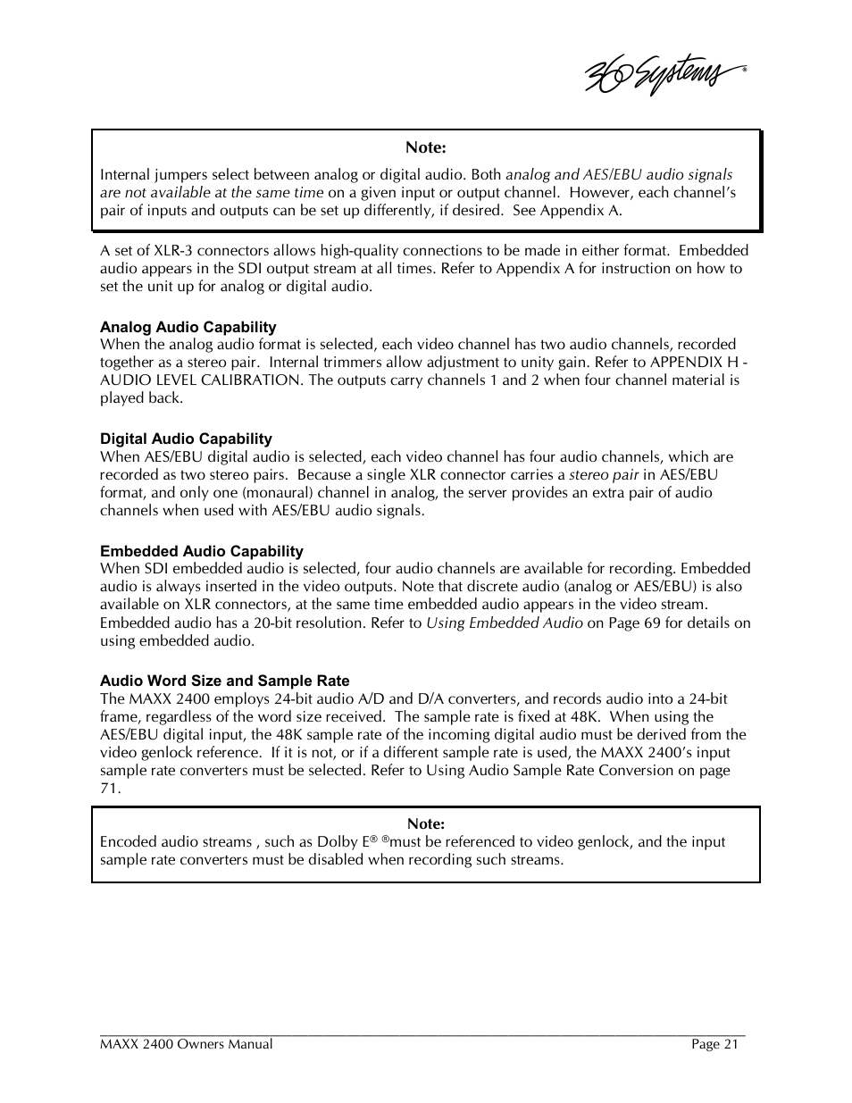 360 Systems MAXX-2400SD User Manual | Page 21 / 146