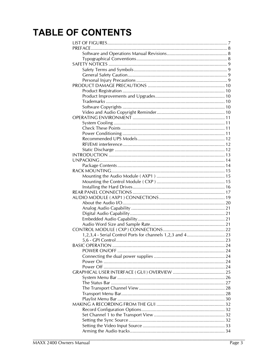 360 Systems MAXX-2400SD User Manual | Page 3 / 146