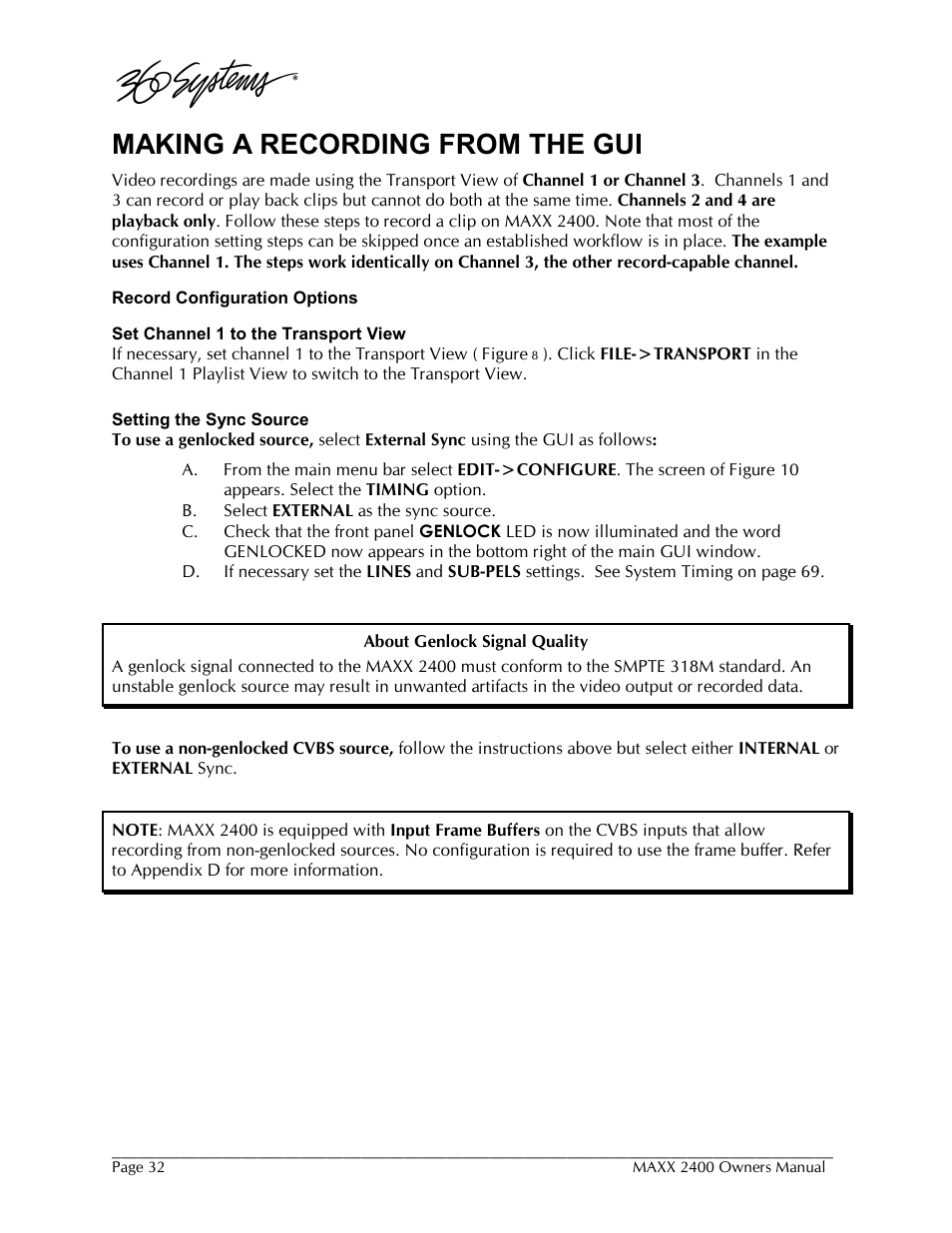 Making a recording from the gui | 360 Systems MAXX-2400SD User Manual | Page 32 / 146