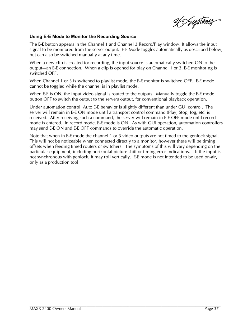 360 Systems MAXX-2400SD User Manual | Page 37 / 146