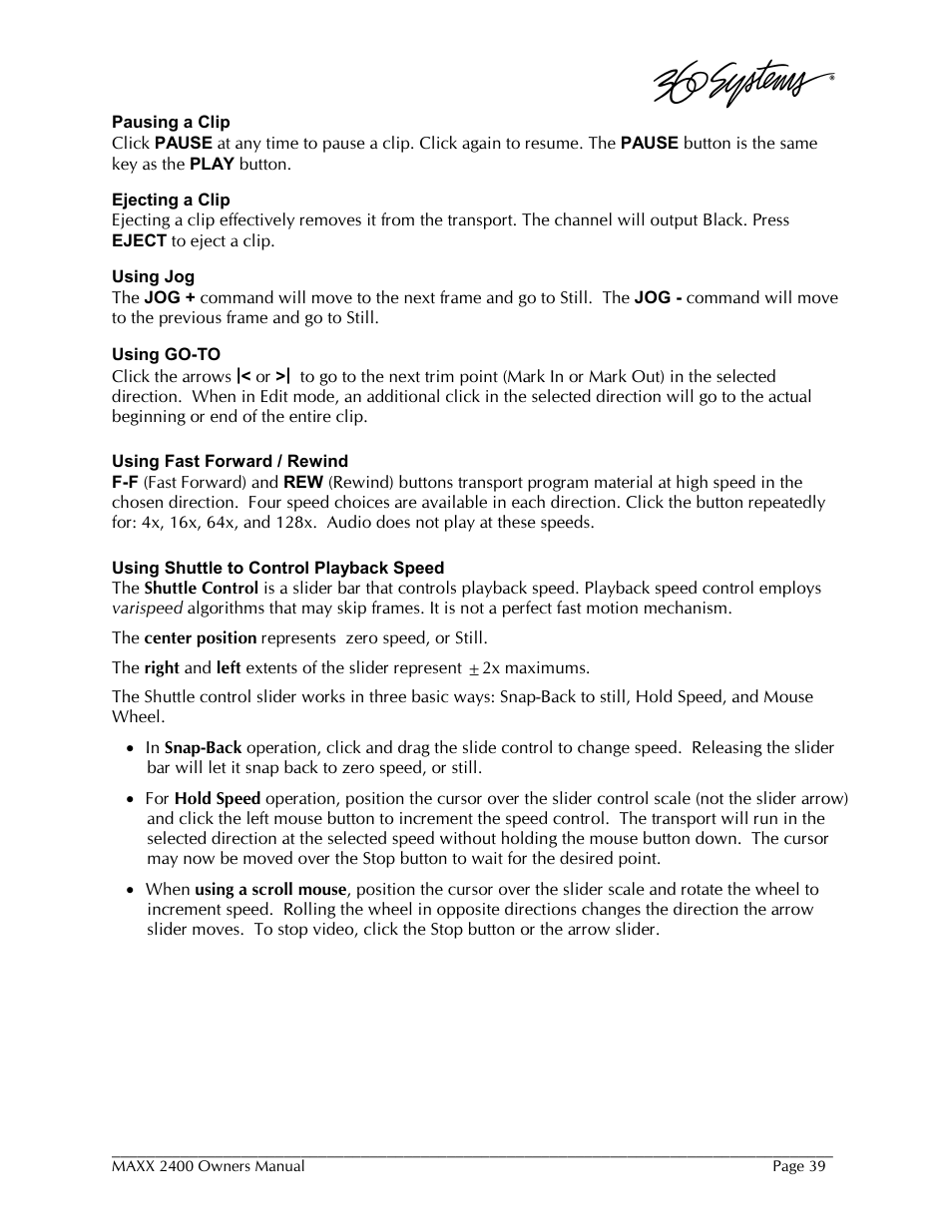 360 Systems MAXX-2400SD User Manual | Page 39 / 146