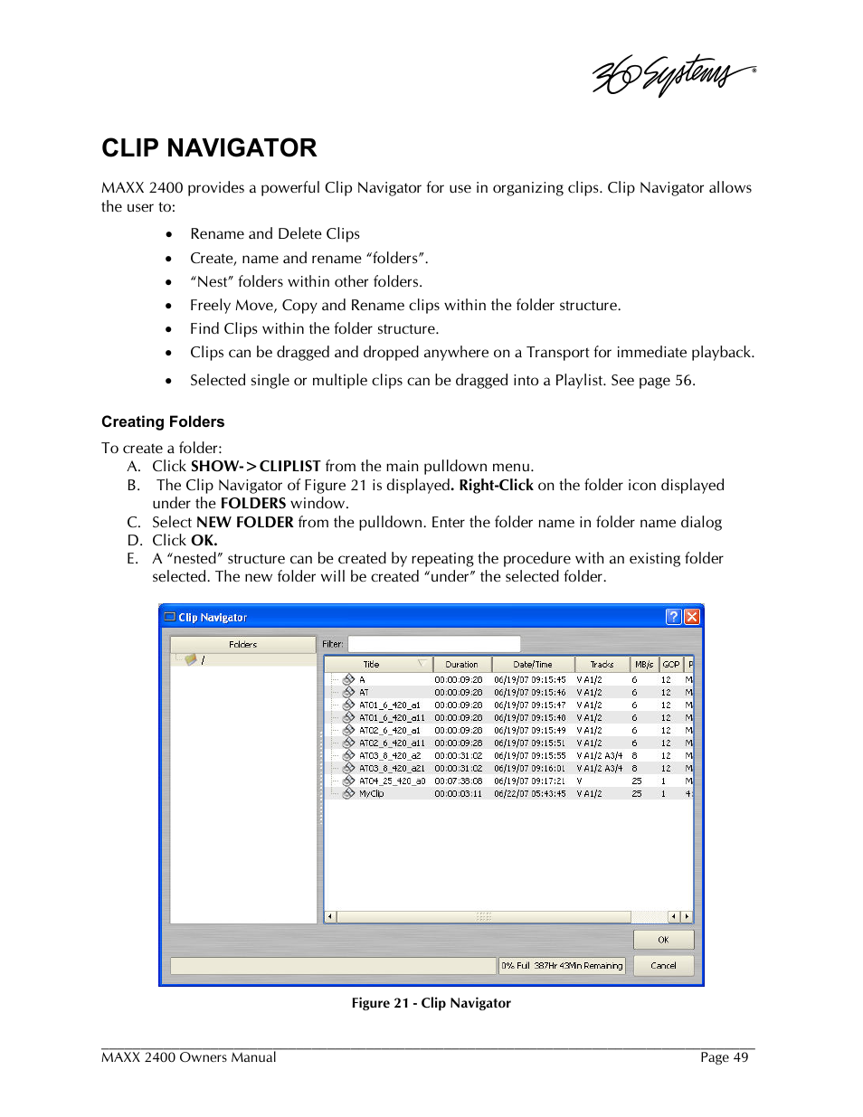 Clip navigator | 360 Systems MAXX-2400SD User Manual | Page 49 / 146