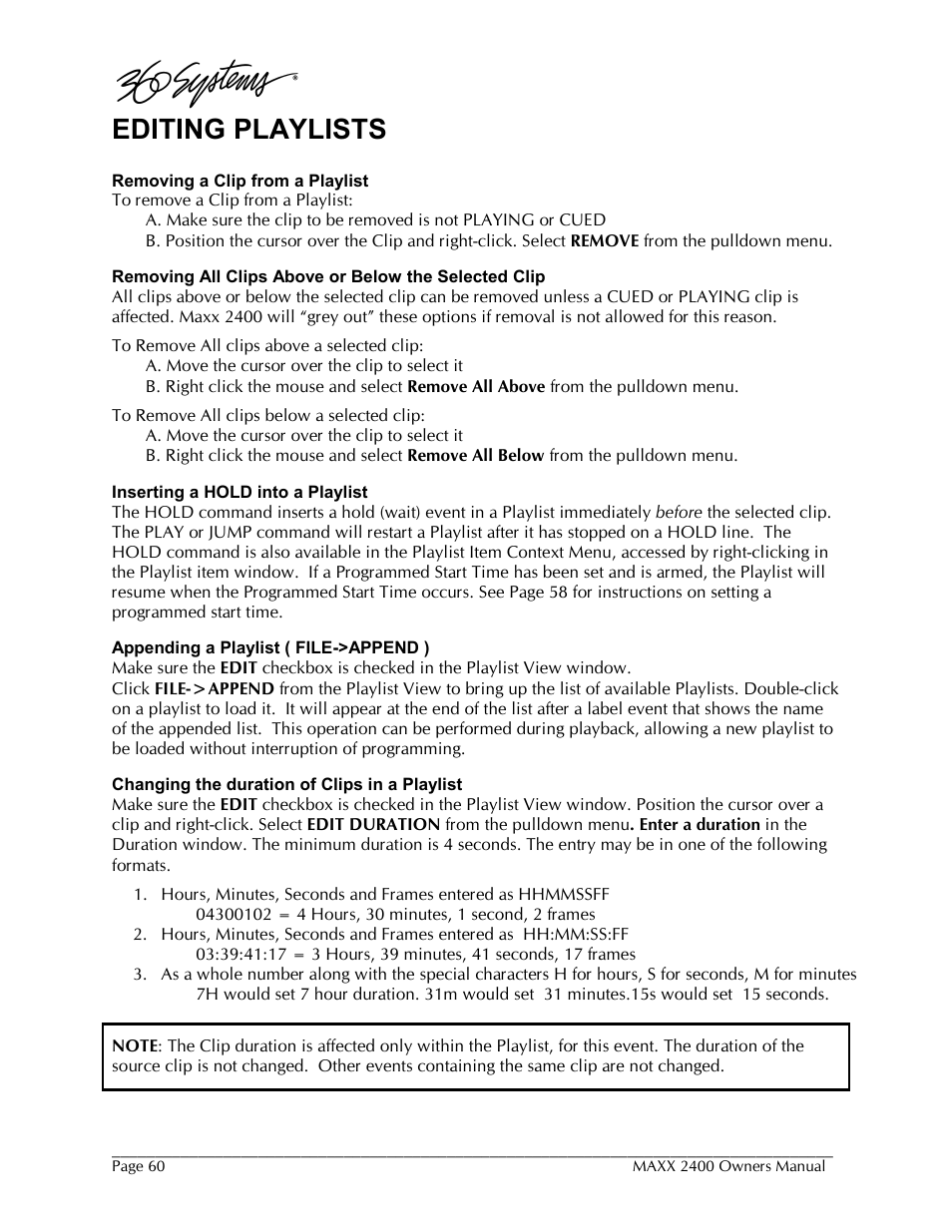 Editing playlists | 360 Systems MAXX-2400SD User Manual | Page 60 / 146