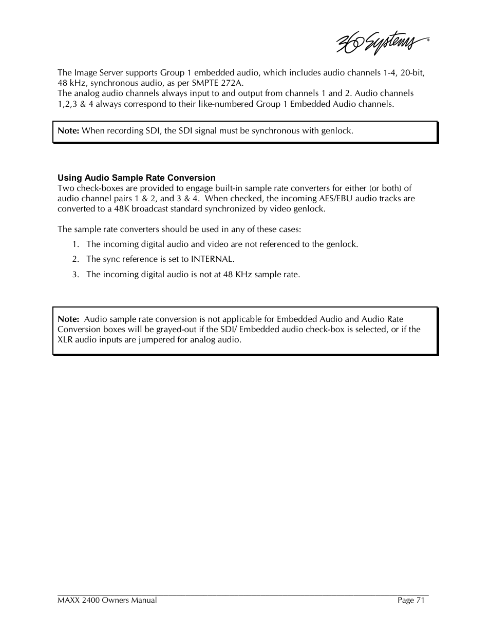 360 Systems MAXX-2400SD User Manual | Page 71 / 146