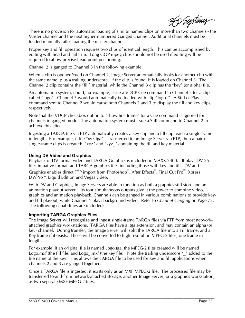 360 Systems MAXX-2400SD User Manual | Page 73 / 146