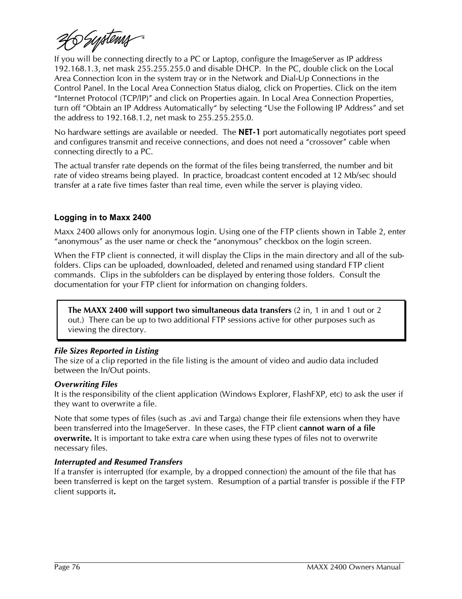 360 Systems MAXX-2400SD User Manual | Page 76 / 146