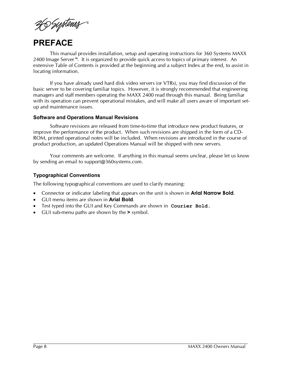 Preface | 360 Systems MAXX-2400SD User Manual | Page 8 / 146