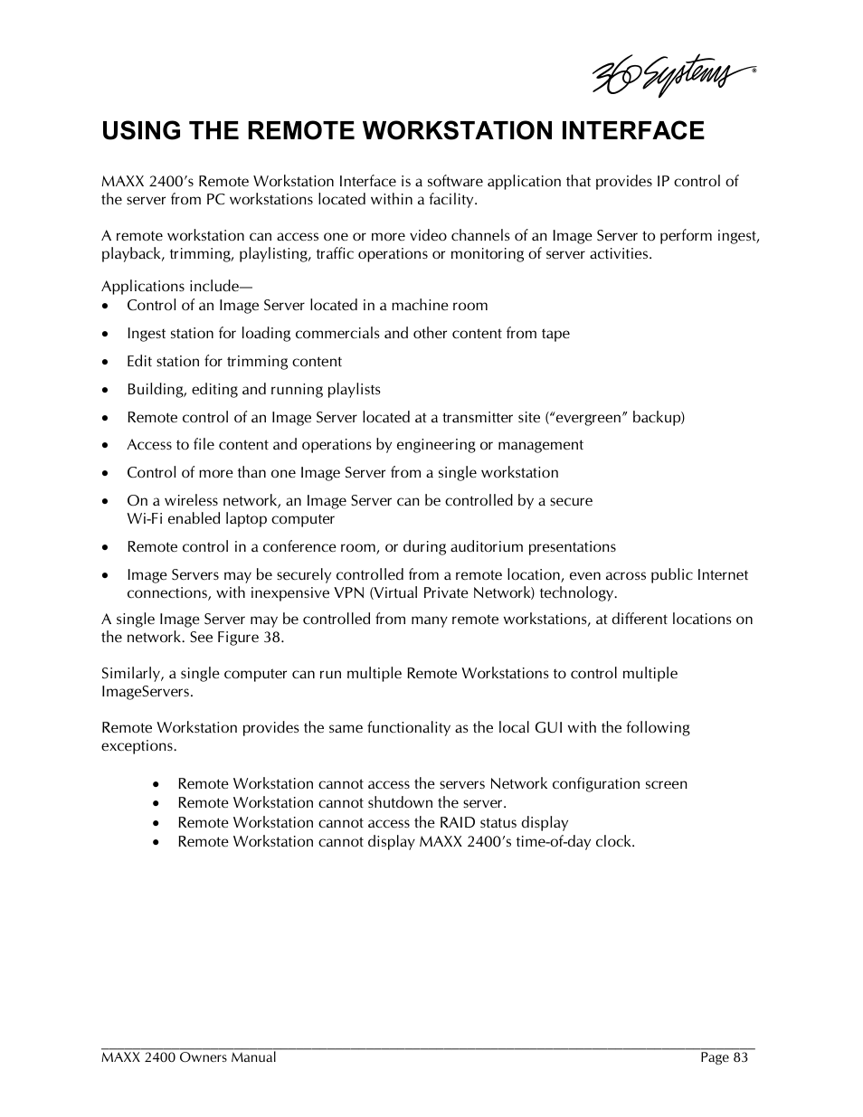 Using the remote workstation interface | 360 Systems MAXX-2400SD User Manual | Page 83 / 146