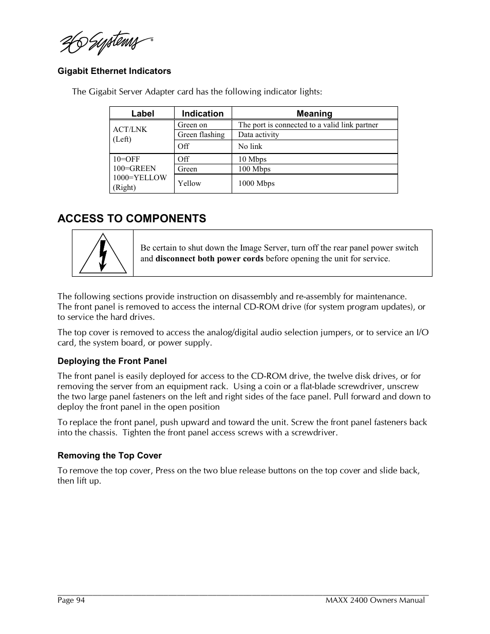 Access to components | 360 Systems MAXX-2400SD User Manual | Page 94 / 146