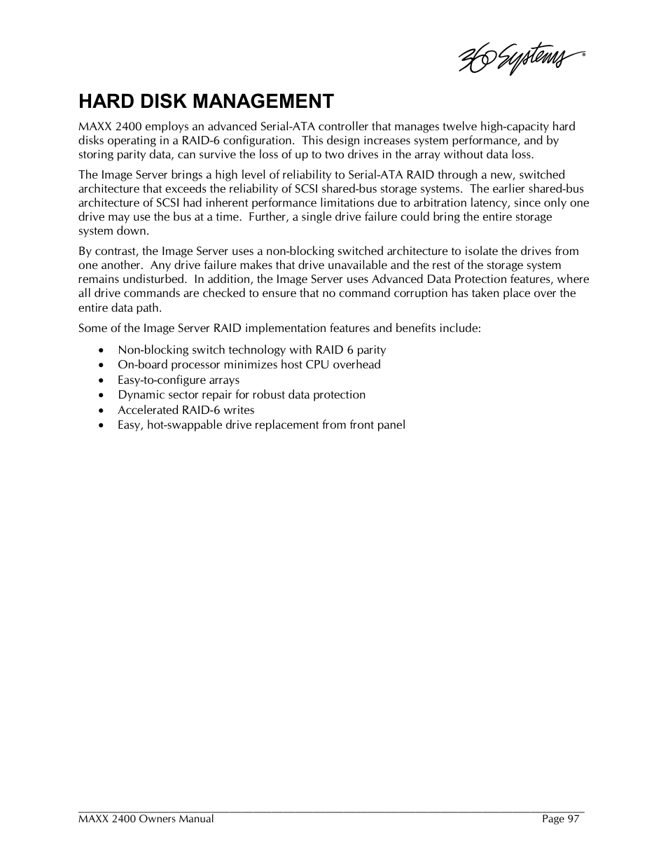 Hard disk management | 360 Systems MAXX-2400SD User Manual | Page 97 / 146