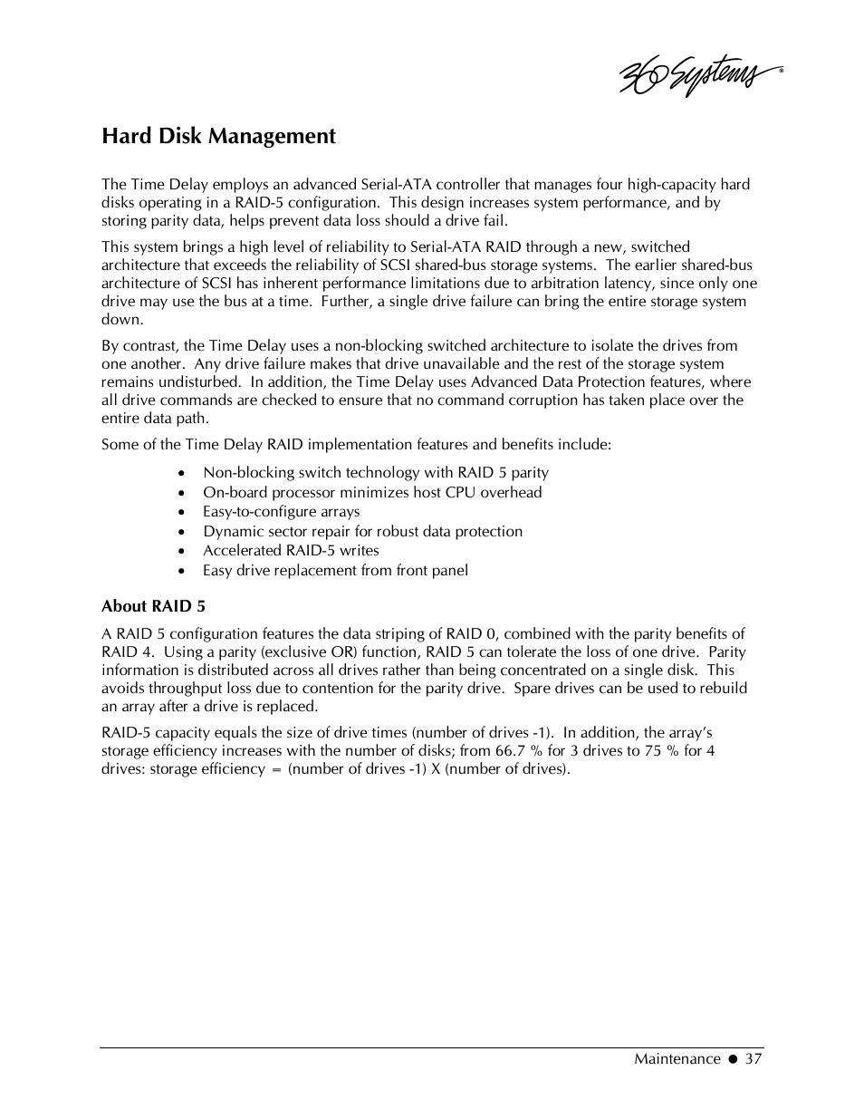 Hard disk management | 360 Systems 2470SD Time Delay User Manual | Page 37 / 53