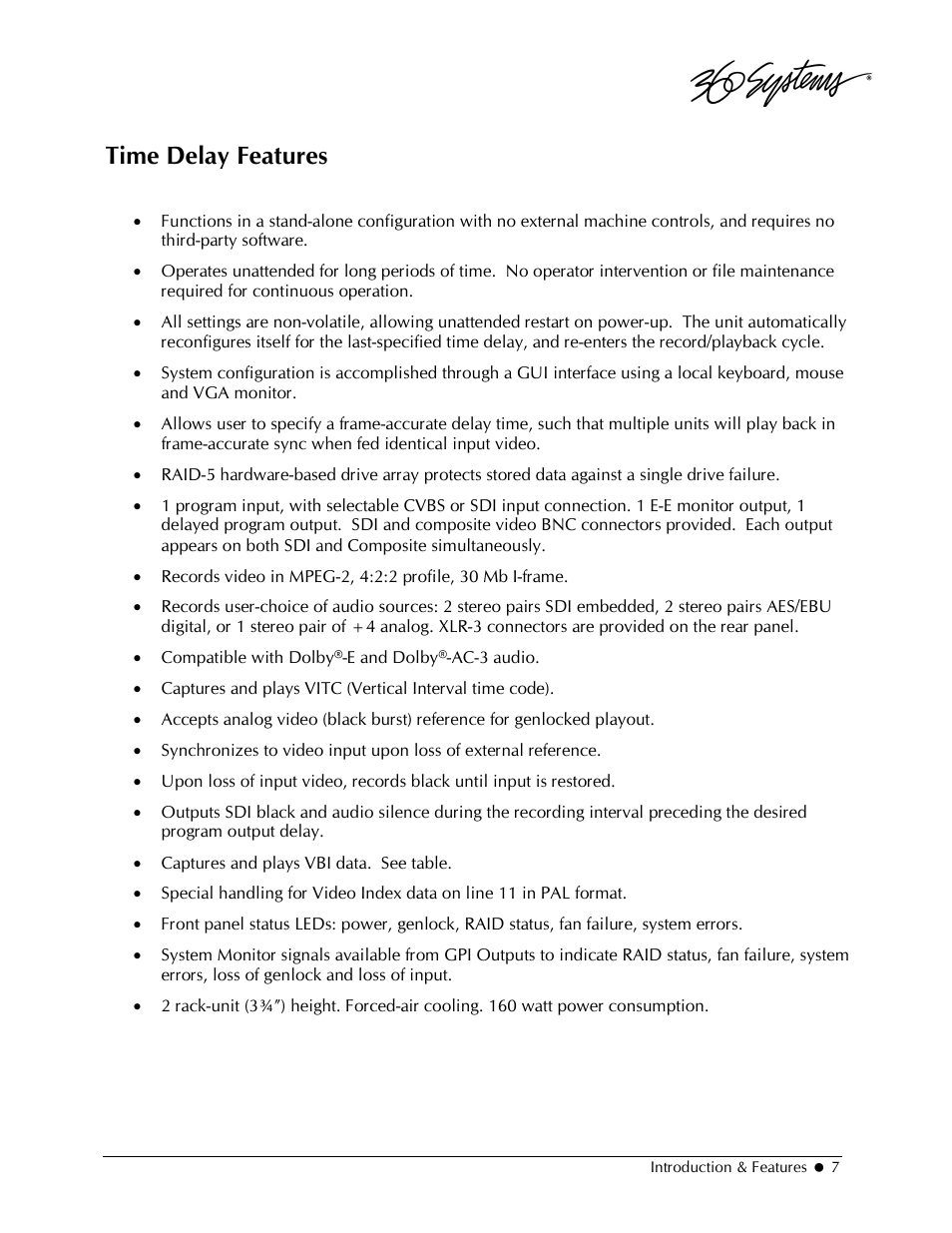 Time delay features | 360 Systems 2470SD Time Delay User Manual | Page 7 / 53