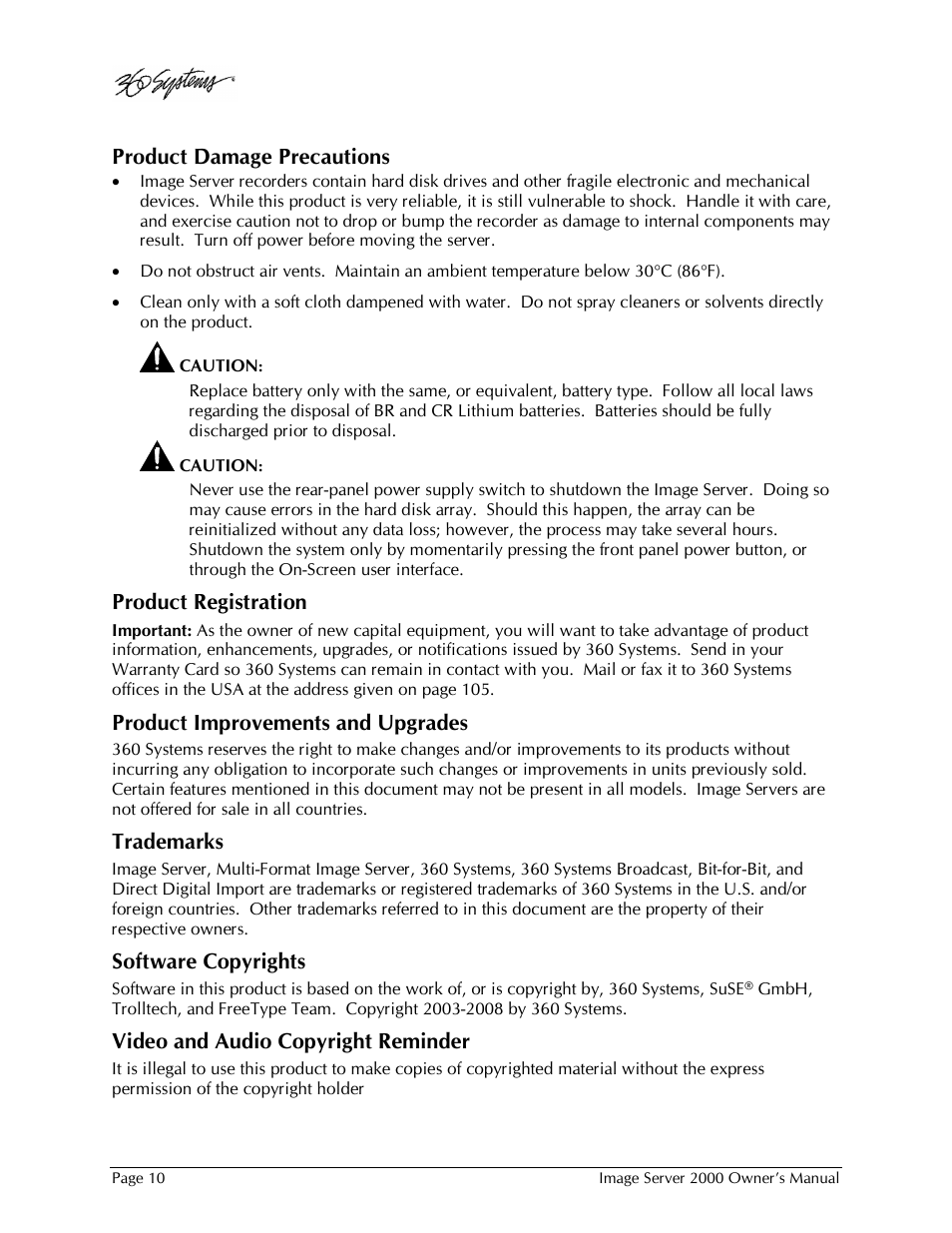 360 Systems Image Server 2000 User Manual | Page 10 / 135