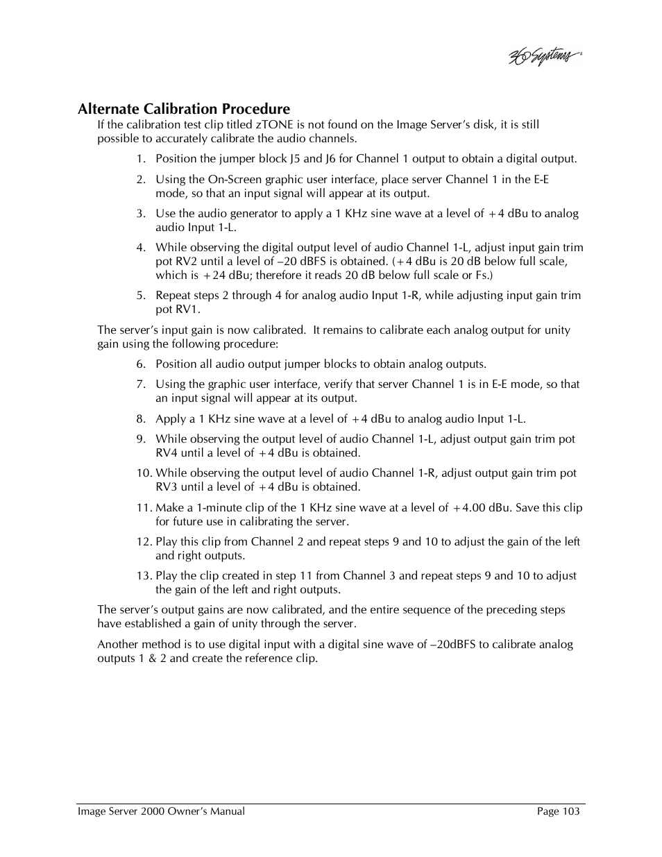 Alternate calibration procedure | 360 Systems Image Server 2000 User Manual | Page 103 / 135