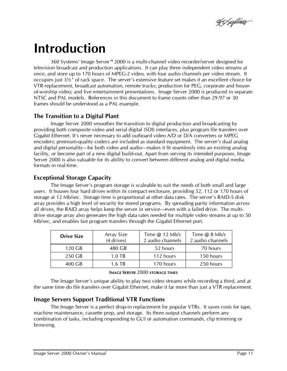 Introduction | 360 Systems Image Server 2000 User Manual | Page 11 / 135