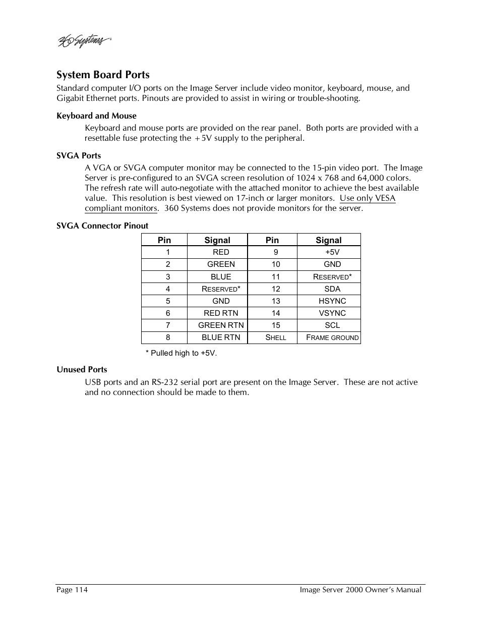 System board ports | 360 Systems Image Server 2000 User Manual | Page 114 / 135