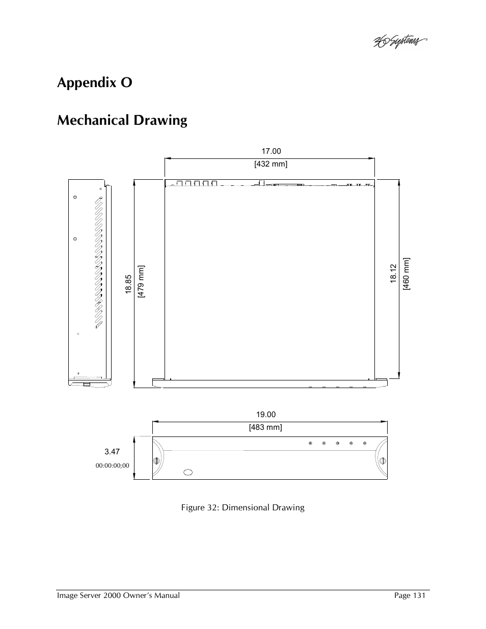 Appendix o mechanical drawing | 360 Systems Image Server 2000 User Manual | Page 131 / 135