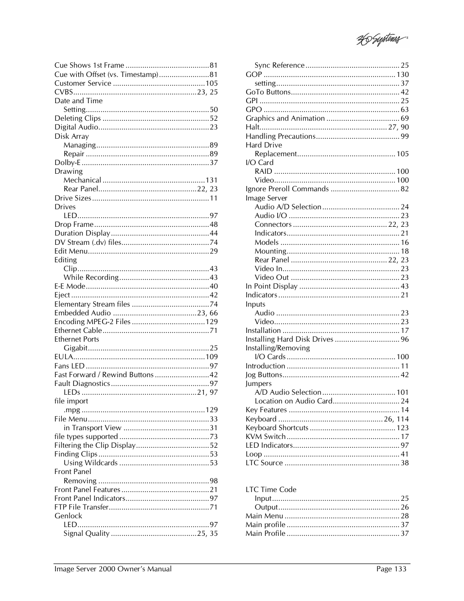 360 Systems Image Server 2000 User Manual | Page 133 / 135