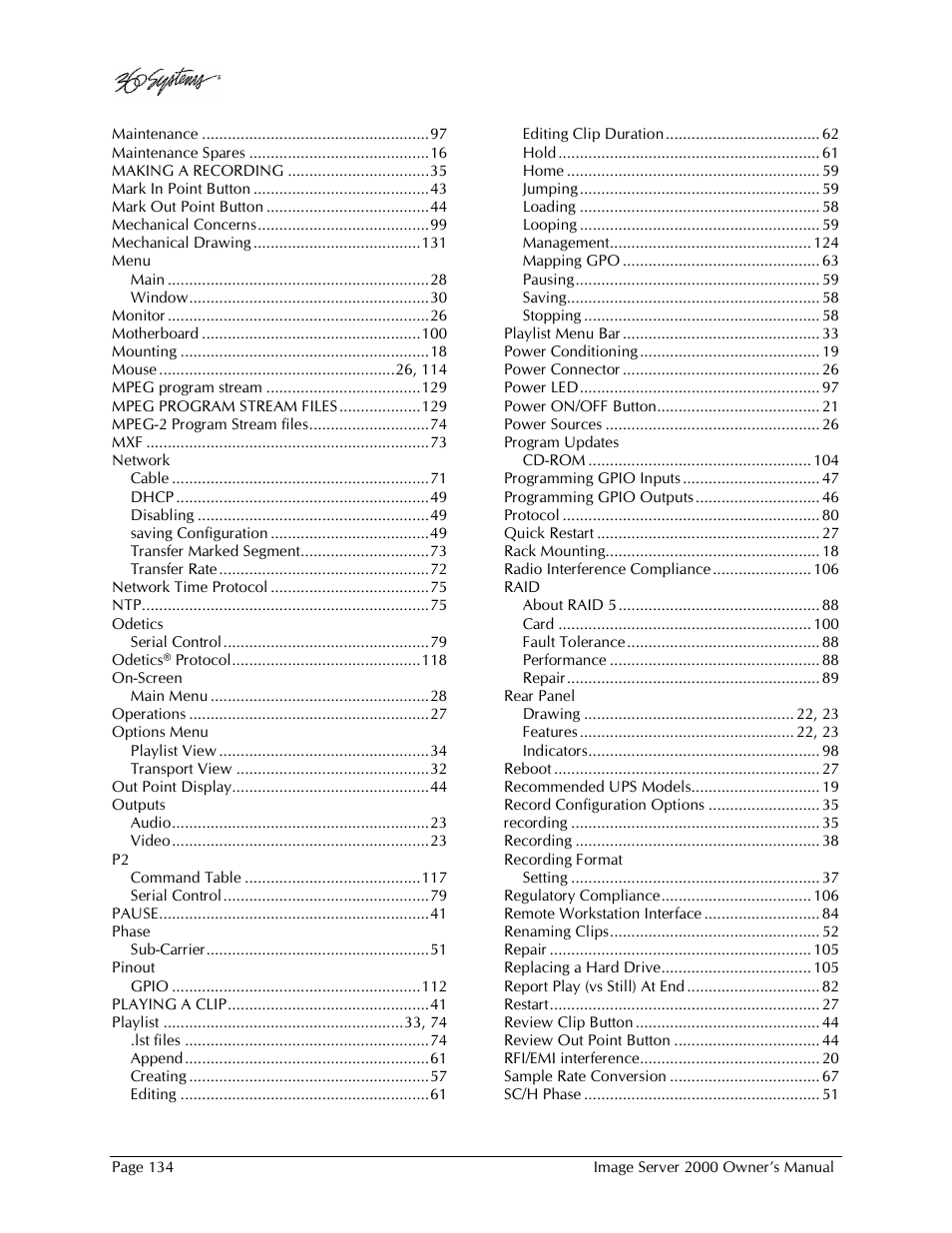 360 Systems Image Server 2000 User Manual | Page 134 / 135